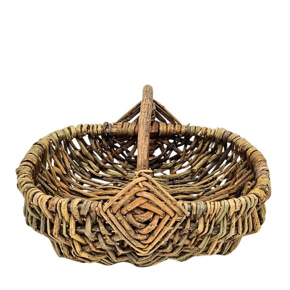 Vintage Handmade Woven Oak Splint Buttocks Egg Basket Small Primitive Farmhouse - Picture 1 of 10